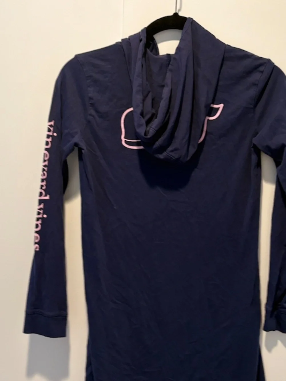 Vineyard Vines Girls Hooded T-Shirt Dress Navy Blue Long Sleeve Whale Logo Size